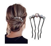 2pcs Korean U Shaped Pearl Hairpins Hair Clips For Women Elegant Metal Forks Vintage Pearl Hairpins Hair Styling Tools Gifts(B-black)