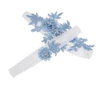 2pcs Lace Rhinestone Leg Bands Wedding Garter for Women Blue | Polyester Decorative Accessory, Bridal Ceremony Wear, Hand Finished Floral Detail, Thigh Ring Style