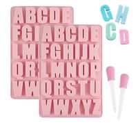 2PCS Large 26 Letters Silicone Moulds A-Z, Reusable Cake Letters Chocolate Mould, Non-Stick DIY Edible Letters for Cakes Chocolate Moulds Silicone with 2 Droppers, for Cake Decoration