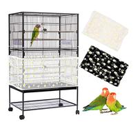2Pcs Large Bird Cage Cover, Bird Cage Seed Catcher, Adjustable Soft Nylon Mesh Net with Daisy Pattern, Birdcage Cover Skirt Seed Guard for Parrot Parakeet Macaw Round Square Cages (White+Black)