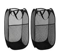 2PCS Large Black Washing Basket, Collapsible Laundry Baskets, Mesh Collapsible Washing Basket, Pop Up Laundry Basket with Reinforced Handles, for Home Dorm Travel Gym Camping Tidy Storage