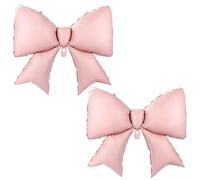 2PCS Large Bow Balloons, 38.6x29.5'' Pink Bow Birthday Decorations, Durable Aluminum Foil, Pink Bow Balloons with Ribbon & Straw, Party Decorations for Birthday, Engagement, Baby Shower & Wedding