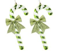 2Pcs Large Candy Cane Baubles with 2Pcs Glitter Bows,Shiny & Glitter Decorated Ornaments for Christmas Decorations,26x10cm (Light Green)
