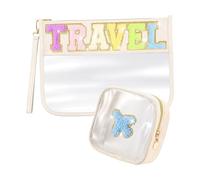 2pcs Large Capacity Designs Sturdy PVC Makeup Pouches with Zippered and Wristlet for Everyday Use and Travel Storage