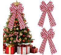 2Pcs Large Christmas Tree Bows - 27x 50cm Red and White Wired Ribbon Bow for Xmas Tree Topper Decorations,Wreath, Garland,Window, Front Door, Cabint,Holiday Party Home Decor