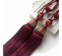 2PCS Large Curtain Tie Backs with Ball Tassel - Rope Tiebacks for Home & Office Window Drapery Decoration (Red)
