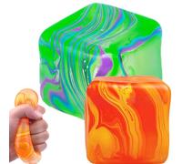 2PCS Large Fidget Toys Squishy Stress Cube - Giant Ice Cube Sensory Ball, Autism Fidget, Classroom Prize, Squishy Fidget Toys, Stress Balls for Adults & Kids (5.5cm Green＋3.5cm Orange)