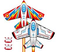 2PCS Large Fighter Plane Kite for Kids and Adults - Beginner Kites for Ages 4-8 Easy to Fly with Long Tail, Beach Kite for Children for Park Outdoor Activities Games & Family Trip