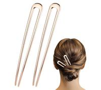 2PCS Large French Hair Pin Gold, 5.7 Inch U Shaped Hair Pins, Metal French Hair Pins Vintage French Twist Hair Pin Chignon Pin for Women Thick and Long Hair (Rose Gold)