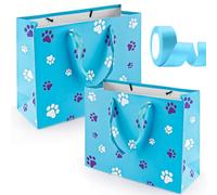 2pcs Large Gift Bags with Blue Ribbon for Gift Candy Wrapping, Boys Girs Dog Paw Birthday Party Baby Shower Decorations