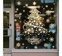 2pcs Large Golden Christmas Tree Stickers, 35x50cm Christmas Window Stickers for Glass, Christmastree Wall Door Decals Clings, Reusable Double-Side Window Cling Display for Holiday Decoration