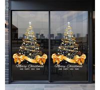 2pcs Large Golden Christmas Tree Stickers, 45X65CM Christmas Window Stickers for Glass, Happy New Year Window Clings, Reusable Double-Side W Cling Display for Holiday Decoration