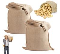 2Pcs Large Hessian Sack, Burlap Bags for Potato, Reusable Woven Storage Bag, Burlap Sack, Natural Jute Fabric Race Bags, Plant Covers Grow Bag for Potatoes Vegetables Gardening Sand Storing, Growing