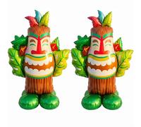 2Pcs Large Inflatable Standing Balloons Jumbo Pineapple & Indian Tiki Aluminium Foil Self-Standing Decorations with Elastic Ropes Tropical Hawaiian Luau Party Supplies for Summer Parties Birthday (A)