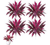 2PCS Large Realistic Artificial Boston Fern & Dragon's Blood Tree Plants with Vibrant Pink/Purple Leaves, UV Resistant Artificial Ferns for Garden Patio Balcony Decor (4PCS)
