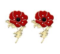 2pcs Large Red Poppy Flower Brooch Pin Diamante Crystal Rhinestone Gold Plated from