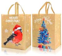2pcs Large Reusable Christmas Non-woven Bags,20 * 50 * 40cm Brown Xmas Gift Tote Bag with Handles, Christmas Tree Fabric Gift Bag for Xmas Party Presents