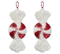 2Pcs Large Sequin Flat Peppermint Candy Hanging Ornaments Red and White Christmas Candies Decorations for Xmas Tree Topper Craft Home Holiday Party Decor, 32X12cm (Red White)