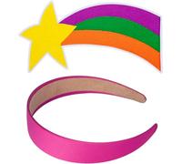 2Pcs Large Shooting Star Patch and Pink Satin Headband Rainbow Sweater Patch Halloween Cosplay Accessories for Women