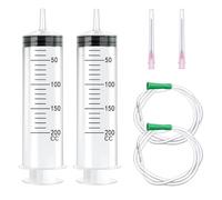2pcs Large Syringe 200ml Reusable Plastic Syringe with Tube 20G Needles Individual Package Large Capacity Syringes for Laboratory Industry Measuring Pets Feeding Oil or Glue