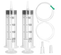 2Pcs Large Syringe 200ml, with Tube, Capacity Plastic Syringe, Glue Applicator with Cover, Individual Package Large for Pets Feeding Laboratory Industry