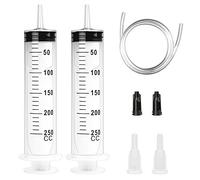 2Pcs Large Syringes Tubing Great Plastic Syringe Disposable Syringe with Tube and Plug and Dredge Tube for Lab Experiments Industrial Use Hydroponics Nutrient Pet Plant Feeding (250ml)