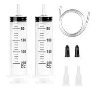 2Pcs Large Syringe Tubing Great Plastic Syringe Disposable Syringe with Tube and Plug and Dredge Tube for Lab Experiments Industrial Use Hydroponics Nutrient Pet Plant Feeding (200ml)