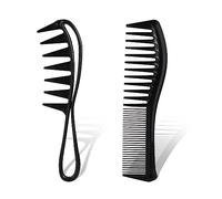 2pcs Large Tooth Comb, Wide Tooth Comb & Double Comb Shark Teeth Comb Hairstyle Comb for Curly Wavy Thick Wet Hair Comb for Brushing Out Curls Hair Tool for Wig Haircut Salon Women Men (Black)
