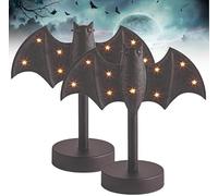 2PCS Large Twinkle bat Candle Holder,Halloween Black Bat Candlestick Holder with LED Twinkle Lights - Large Gothic Decor,Spooky Twinkle Bat Design for Party Tables, Kitchens & Mantels