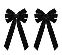 2Pcs Large Velvet Bows for Christmas Tree Wreath Decor 26x45cm, Black | Multi-Loop Design, Built-in Twist Ties, Reusable,Ideal for Gift Wrapping,Door,Staircase,Mantel,Garlan,Wedding Decoration