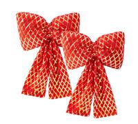 2PCS Large Velvet Christmas Bow Decorations, 20 x 30 cm Red with Gold Sequin Pattern, Holiday Tree Wreath Ornament (Red)