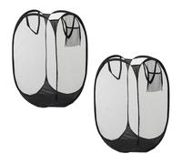 2Pcs Laundry Baskets Collapsible Mesh Washing Basket Pop-Up Clothes Hamper with Side Pocket and Carry Handles Folding Laundry Hamper Storage Bag for Bedroom Bathroom Dorm Laundry Hotel Black