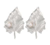 2pcs Leaf Pearl Brooch for Women in Silver Zinc Alloy Vintage Style | Lightweight, Comfortable, Garment Safe, Smooth Finish with Natural Gloss, for Casual Travel and Tea Parties