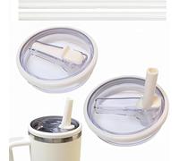 2pcs Leak Proof Lid for Stanley Cup - 40oz Replacement,No-Spill Cup Lids for Stanley Quencher,Reusable Tumbler Cover Sets with 2 Straws (Beige)