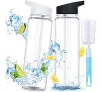 2PCS Leak Proof Sports exam Water Bottles,750ml Clear Plastic Bottles with Filter Flip-Top Lid and Reusable Design for Gym School Sports and Cycling Gift for Students Teachers Friends