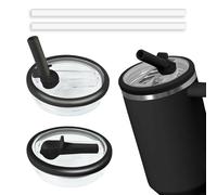 2pcs Leakproof Lid with Straw for Stanley Replacement,No-Spill Cup Lids for Stanley Quencher,Tumbler Flip Straw Lid for Stanley Accessories (Black, 40oz)
