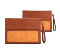 2PCS Leather A4 Document Bag Thickened File Folder Large Capacity Storage for Office Home Use(Chocolate)