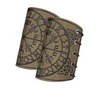 2Pcs Leather Arm Guard Gauntlet Wristband Medieval Knight Armor Bracers Viking Wrist Band Guards Punk Warrior Archery Bracers Unisex Leather Cuffs Armband Costume Cosplay Kit for Adult Men Women