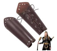 2Pcs Leather Bracers, Retro Medieval Costume Men Leather Buckle Bracers Wrist Band, Knight Renaissance Arm Guards for Renaissance Accessories Cosplay
