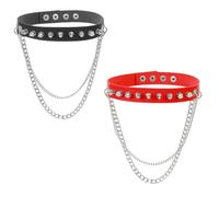 2PCS Leather Choker Necklace for Women Gothic Punk Studded Collar with Chain, Adjustable PU Leather Fancy Dress Choker for Cosplay, Halloween, Festival, Night Out, Costume & Alternative Fashion