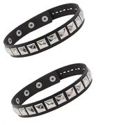 2pcs Leather Studded Punk Bracelet for Men Women 80s, Leather Square Stud Side by Side Collar Punk Accessories Rock Bracelet,Black Armband With Silver Studs,Perfect for Cosplay,Stage Performance,Party