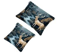 2Pcs Leaves and Deer-2069 Pocket Cosmetic Bag for Purses, Waterproof Makeup Bag Cosmetic Pouch, Portable No Zipper Makeup Bag, Multicolor 08, A：7.1x5.8in/18x14.8cm，B:4.7x4.5in/12x11.5cm