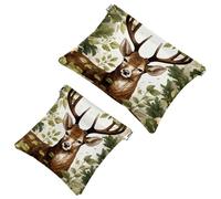 2Pcs Leaves and Deer-2069 Pocket Cosmetic Bag for Purses, Waterproof Makeup Bag Cosmetic Pouch, Portable No Zipper Makeup Bag, Multicolor 01, A：7.1x5.8in/18x14.8cm，B:4.7x4.5in/12x11.5cm