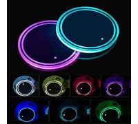 2pcs LED Car Coasters, LED Cup Holder Lights with 7 Colors Luminescent Cup Pad, USB Charging Cup Mat for Drink Coaster Accessories Interior Decoration Atmosphere Light.