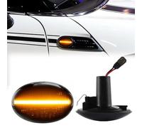 2Pcs LED Dynamic Side Indicator Compatible with BMW MINI Cooper R55 R56 R57 R58 R59 2007-2013 Front Fender Side Marker Blinker Lamp, Smoked Lens Amber LED Sequential Turn Signal Lights