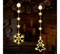 2PCS LED Hanging Window Lights - Christmas Decorations with Suction Cups, Indoor/Outdoor Curtain Lights, Battery Operated
