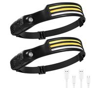 2PCS LED Head Torch, USB Headlamp Flashlight Rechargeable 2 COB 230°Wide Beam Headlight with Motion Sensor Bright 5 Modes Lightweight Waterproof Head Lamp for Outdoor Running, Camping Hiking