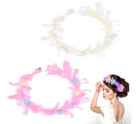 2PCS LED Light up Headbands Glowing Flash Goddess Feather Wreath Crown Hair Bands Carnival Rave Costume Headwear Luminous Headdress Birthday Wedding Festival Party Hair Accessories for Women Girls