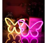 2PCS LED Neon Light Sign Butterfly Neon Signs Home Night Lights for Kids' Bedroom Decorative lamps Wall Art Romantic Christmas Birthday Gift