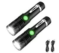 2PCS LED Torch Rechargeable,1400L Super Bright Adjustable Focus Flashlight,Waterproof Pocket Torch IPX6 Rated,Long Battery Life,4 Modes for Camping,Ultra-Bright Torches LED Super Bright